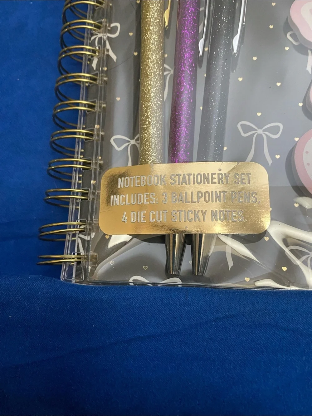 Glitter Pen & Sticky Note and journal Set - Gold, Purple, Silver, Pink